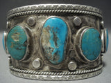 Huge Vintage Navajo Blue Gem Turquoise Sterling Native American Jewelry Silver Bracelet-Nativo Arts