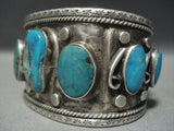 Huge Vintage Navajo Blue Gem Turquoise Sterling Native American Jewelry Silver Bracelet-Nativo Arts