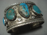 Huge Vintage Navajo Blue Gem Turquoise Sterling Native American Jewelry Silver Bracelet-Nativo Arts
