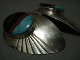 Huge Vintage Navajo Blue Gem Turquoise Sterling Native American Jewelry Silver Earrings-Nativo Arts