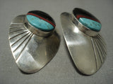 Huge Vintage Navajo Blue Gem Turquoise Sterling Native American Jewelry Silver Earrings-Nativo Arts