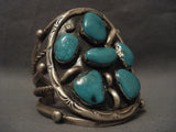 Huge Vintage Navajo Blue Moon Turquoise Native American Jewelry Silver Bracelet-Nativo Arts