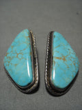 Huge Vintage Navajo Blue Royston Turquoise Native American Jewelry Silver Earrings Old-Nativo Arts