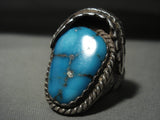 Huge Vintage Navajo Blue Wind Turquoise Native American Jewelry Silver Leaf Ring Old-Nativo Arts