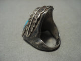 Huge Vintage Navajo Blue Wind Turquoise Native American Jewelry Silver Leaf Ring Old-Nativo Arts