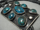 Huge Vintage Navajo Chrysocolla Native American Jewelry Silver Bolo Tie Old-Nativo Arts