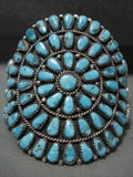 Huge Vintage Navajo 'Circular Turquoise Row' Native American Jewelry Silver Bracelet-Nativo Arts