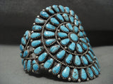 Huge Vintage Navajo 'Circular Turquoise Row' Native American Jewelry Silver Bracelet-Nativo Arts