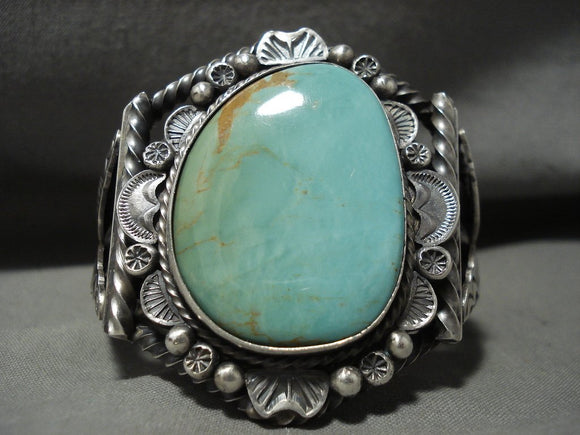 Huge Vintage Navajo 'Coiled Cuff' Royston Turquoise Native American Jewelry Silver Bracelet Old-Nativo Arts