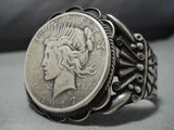 Huge!! Vintage Navajo Coin Sterling Silver Native American Jewelry Cuff Bracelet Old-Nativo Arts