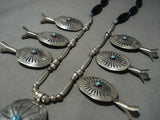 Huge Vintage Navajo **concho** Native American Jewelry Silver Turquoise Squash Blossom Necklace-Nativo Arts