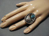 Huge Vintage Navajo Crow Springs Turquoise Sterling Silver Native American Ring-Nativo Arts