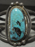 Huge Vintage Navajo Deep Blue Turquoise Native American Jewelry Silver Bracelet-Nativo Arts