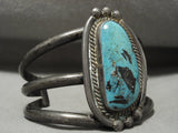 Huge Vintage Navajo Deep Blue Turquoise Native American Jewelry Silver Bracelet-Nativo Arts