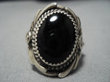 Huge Vintage Navajo Detailed Black Stone Sterling Silver Native American Ring-Nativo Arts