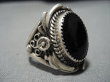 Huge Vintage Navajo Detailed Black Stone Sterling Silver Native American Ring-Nativo Arts