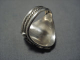 Huge Vintage Navajo Detailed Black Stone Sterling Silver Native American Ring-Nativo Arts