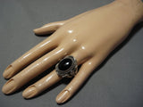 Huge Vintage Navajo Detailed Black Stone Sterling Silver Native American Ring-Nativo Arts