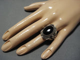 Huge Vintage Navajo Detailed Black Stone Sterling Silver Native American Ring-Nativo Arts