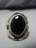 Huge Vintage Navajo Detailed Black Stone Sterling Silver Native American Ring-Nativo Arts