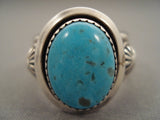 Huge Vintage Navajo 'Domed Blue Gem' Turquoise Native American Jewelry Silver Quad Shank Ring-Nativo Arts