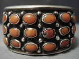 Huge Vintage Navajo Domed Coral Sterling Native American Jewelry Silver Bracelet Old Pawn-Nativo Arts