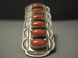 Huge Vintage Navajo Domed Coral Sterling Native American Jewelry Silver Sun Ring-Nativo Arts