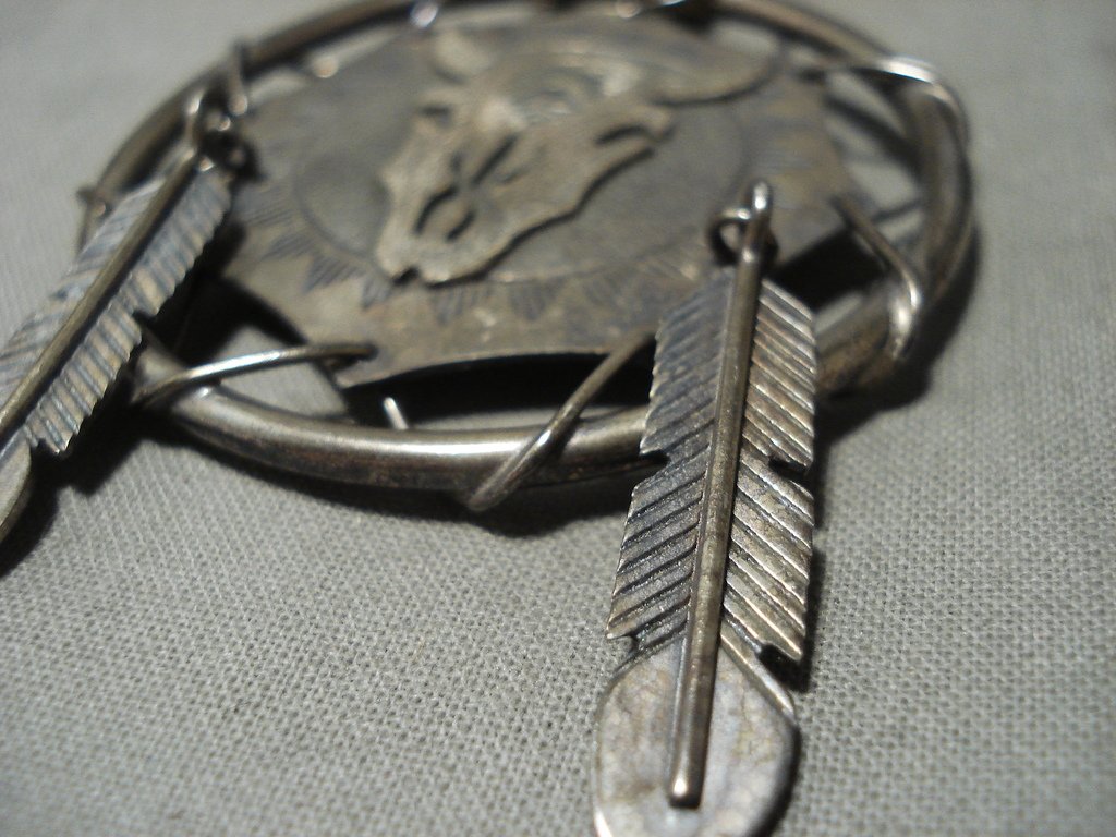Huge Vintage Navajo 'Dreamcatcher' Native American Jewelry Silver