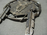 Huge Vintage Navajo 'Dreamcatcher' Native American Jewelry Silver Cow Feather Necklace-Nativo Arts