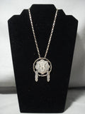Huge Vintage Navajo 'Dreamcatcher' Native American Jewelry Silver Cow Feather Necklace-Nativo Arts