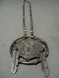 Huge Vintage Navajo 'Dreamcatcher' Native American Jewelry Silver Cow Feather Necklace-Nativo Arts