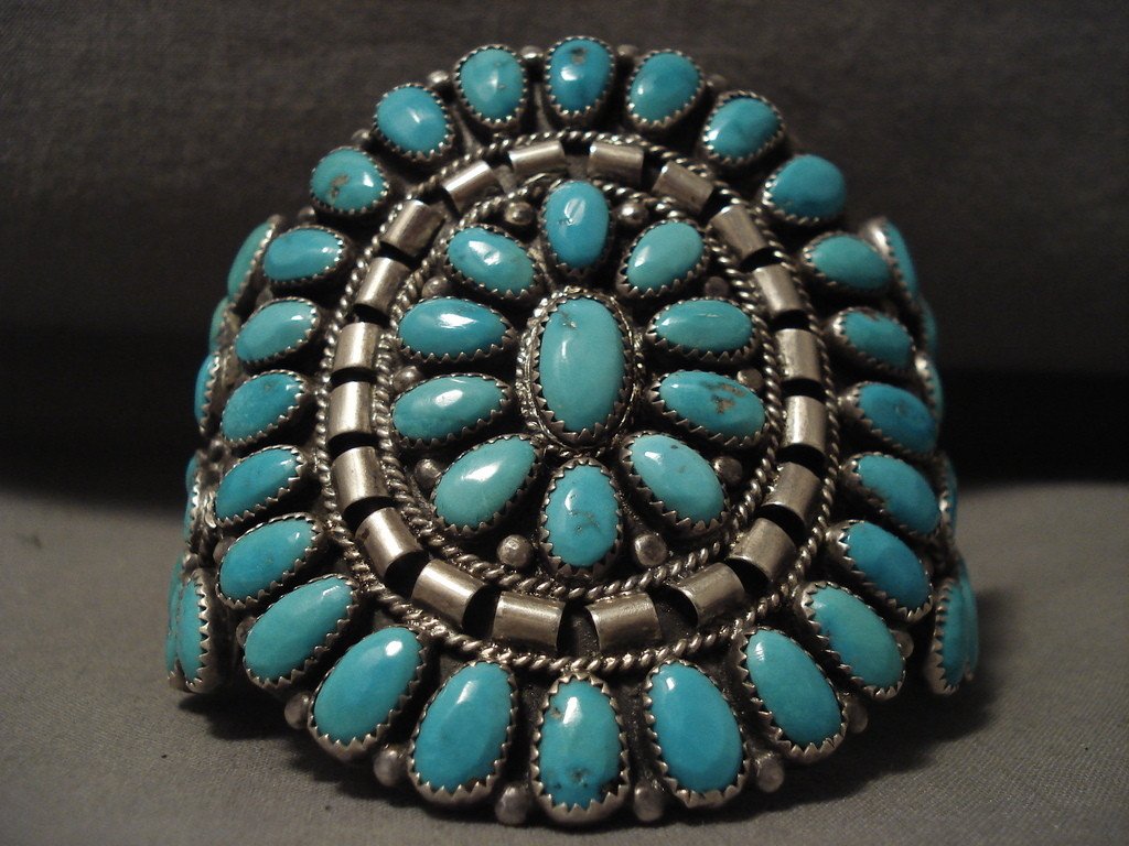 Huge Vintage Navajo 'Fat Turquoise' Native American Jewelry Silver