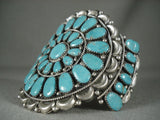 Huge Vintage Navajo 'Fat Turquoise' Wave Native American Jewelry Silver Bracelet Old-Nativo Arts
