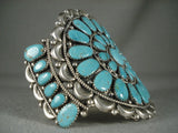 Huge Vintage Navajo 'Fat Turquoise' Wave Native American Jewelry Silver Bracelet Old-Nativo Arts