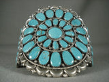 Huge Vintage Navajo 'Fat Turquoise' Wave Native American Jewelry Silver Bracelet Old-Nativo Arts