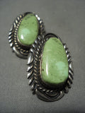 Huge Vintage Navajo Gaspeite Native American Jewelry Silver Earrings Old-Nativo Arts
