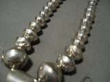 Huge Vintage Navajo 'Graduating Handmade Native American Jewelry Silver Bead' Royston Turquoise Necklace-Nativo Arts