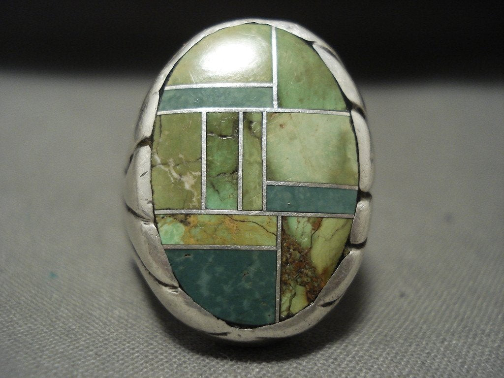 Old Native Rings Huge Vintage Navajo 'Green Turquoise Inlay' Native American Jewelry Si ...