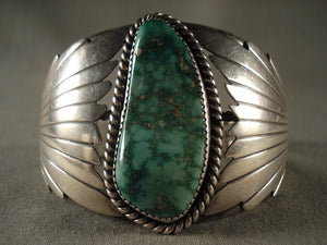 Huge Vintage Navajo Green Turquoise Native American Jewelry Silver Bracelet Old-Nativo Arts