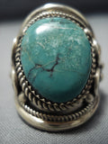 Huge Vintage Navajo Green Turquoise Sterling Silver Native American Jewelry Ring Old-Nativo Arts