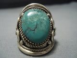 Huge Vintage Navajo Green Turquoise Sterling Silver Native American Jewelry Ring Old-Nativo Arts