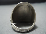 Huge Vintage Navajo Green Turquoise Sterling Silver Native American Jewelry Ring Old-Nativo Arts