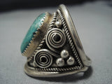Huge Vintage Navajo Green Turquoise Sterling Silver Native American Jewelry Ring Old-Nativo Arts