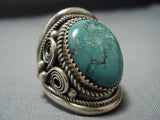Huge Vintage Navajo Green Turquoise Sterling Silver Native American Jewelry Ring Old-Nativo Arts