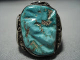 Huge Vintage Navajo Hachita Turquoise Sterling Silver Ring-Nativo Arts