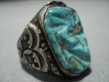 Huge Vintage Navajo Hachita Turquoise Sterling Silver Ring-Nativo Arts