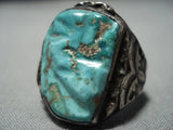Huge Vintage Navajo Hachita Turquoise Sterling Silver Ring-Nativo Arts