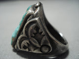 Huge Vintage Navajo Hachita Turquoise Sterling Silver Ring-Nativo Arts