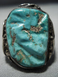 Huge Vintage Navajo Hachita Turquoise Sterling Silver Ring-Nativo Arts