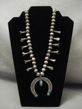 Huge Vintage Navajo Hand Wrought Native American Jewelry Silver Turquoise Squash Blossom Necklace-Nativo Arts